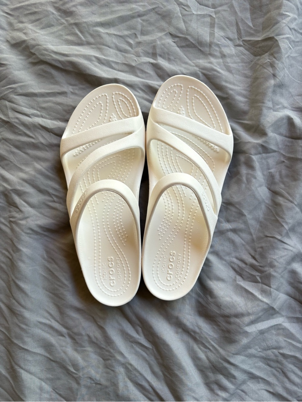 White Crocs LiteRide Double Strap Slide Sandals